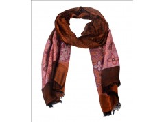 Silk Pashmina Stole / Scarf in Brown Color and Multicolor Border Size 70*30